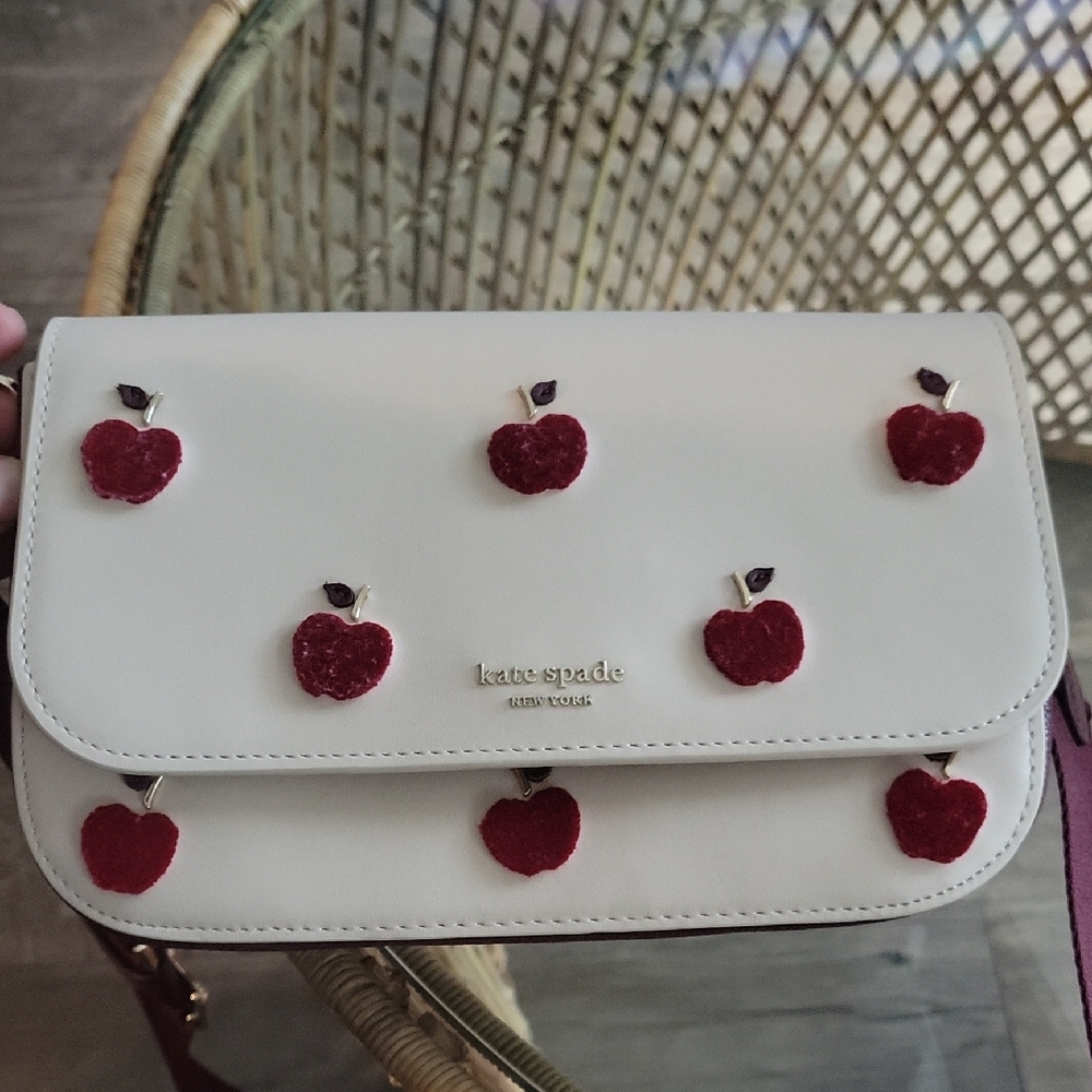 Kate Spade Cream and Red Apple Crossbody Bag